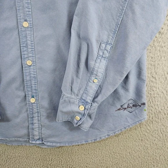 Margaritaville Mens Button Down Shirt Large Blue Roll Tab Long Sleeve Cotton L - Picture 2 of 11